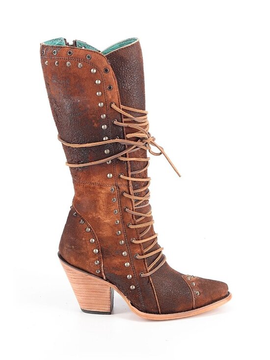 Corral Boots Shoes - NWT Corral Boots Z5321 Lace-Up Studded Knee High Western Cowboy 3" Heels 8